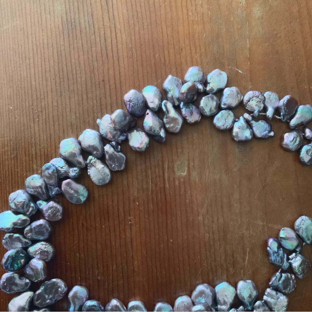 Peacock Purple Baroque Pearl Short Chunky Necklace Iridescent OOAK Rare Tahitian - Picture 5 of 16
